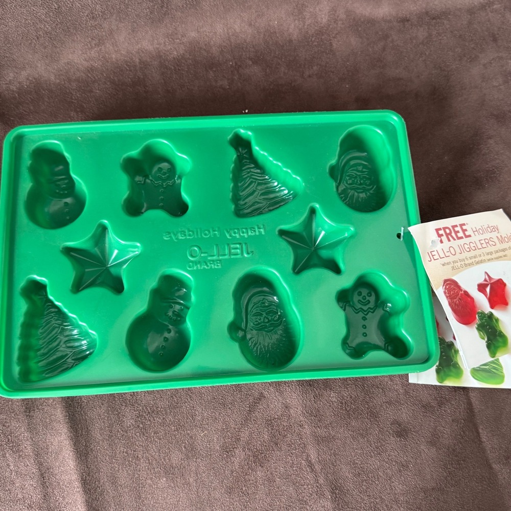 Vintage Jell-O Holiday Jigglers Mold Green Christmas Santa Snowman Tree Star